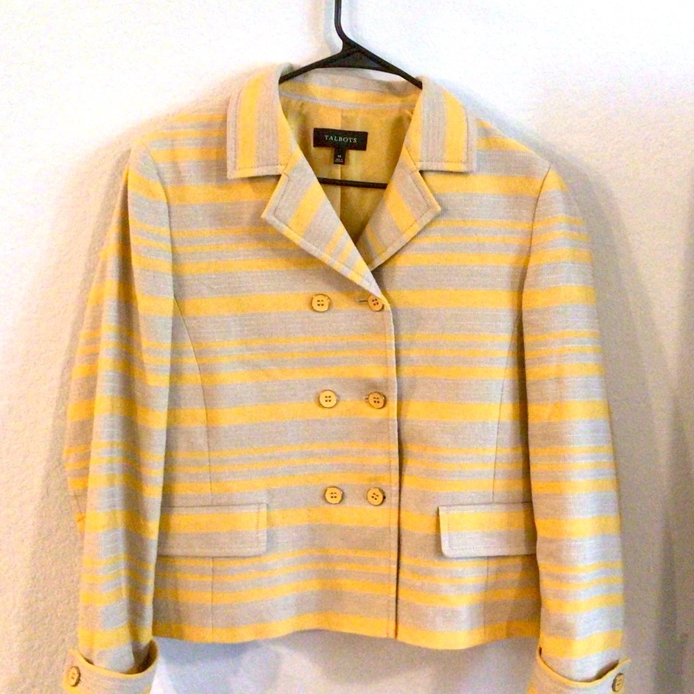 Talbots lined Jacket Yellow and Natural Stripe Summertime  size 14 woman’s